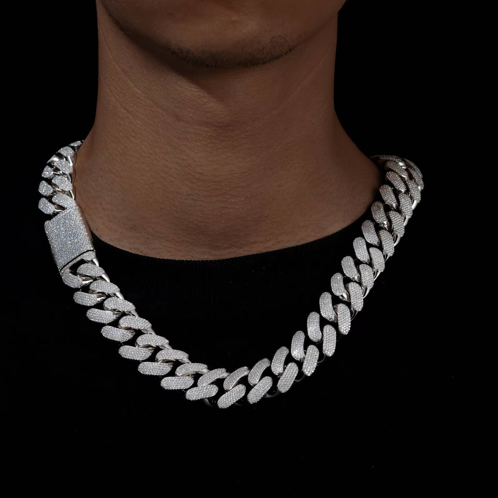 20mm Chunky Hip Hop Jewelry Necklace Custom 925 Sterling Silver 5 Rows Vvs Moissanite Diamond Cuban Chain for Men