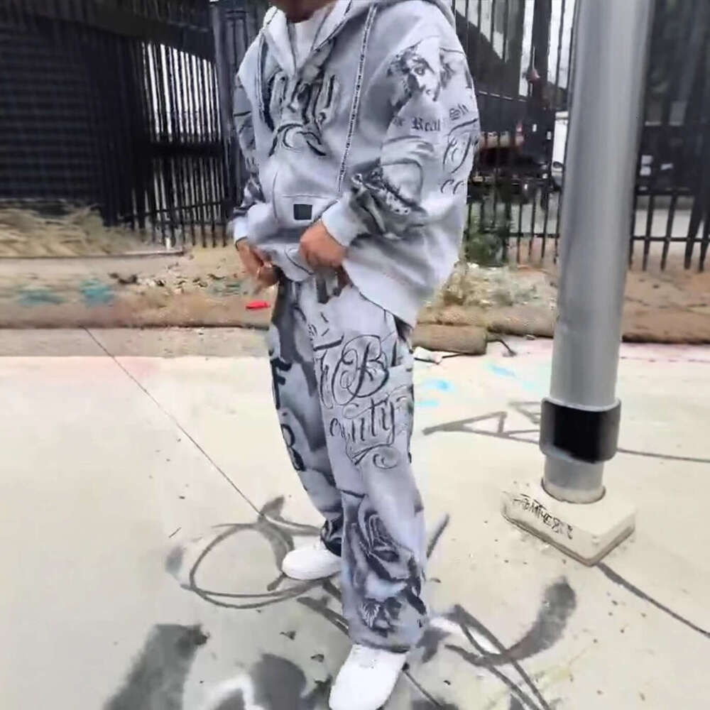 American Style Loose Sweatshirt Hoodie Sweatpants Y2K Men's Trendy Brand Hip Hop Street Casual Set