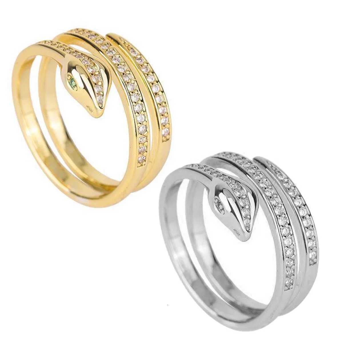 European American Fashion New Vintage Serpentine Shaped Rings Hip Hop Party Opening Adjustable Zircon Ring y250730