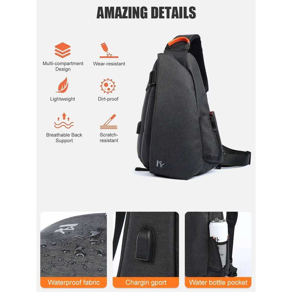2024 Fashion Men Crossbody With USB Charging Large-Capacity Ipad Waterproof Chest Sport Motorcycle Shoulder Bag