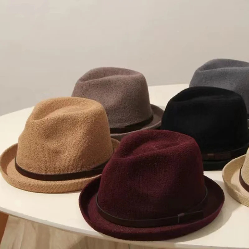 Autumn Vintage Breathable knitting Fedoras curling belt jazz hat women sunshade basin hat versatile fashion Cap 250730