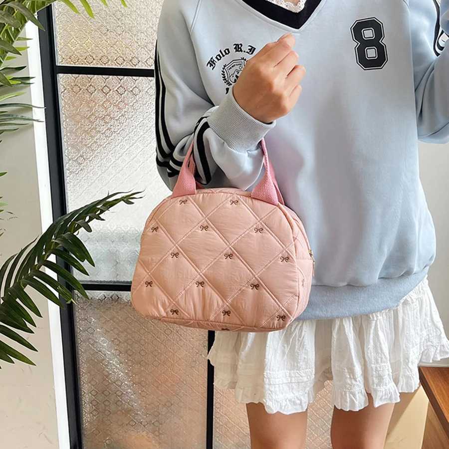 Stitching Embroidery Butterfly Knot Handbag Korean Style Soft Cotton Commuter Lunch Box Bag Student Handheld Bag Pouch Y250730