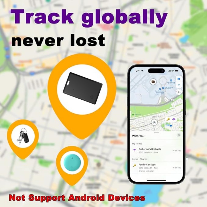 Compact GPS Locator Tracker - Secure Your Wallet, Keys & Belongings Elderly/Children For Apple iOS Device/Works with Apple Find My