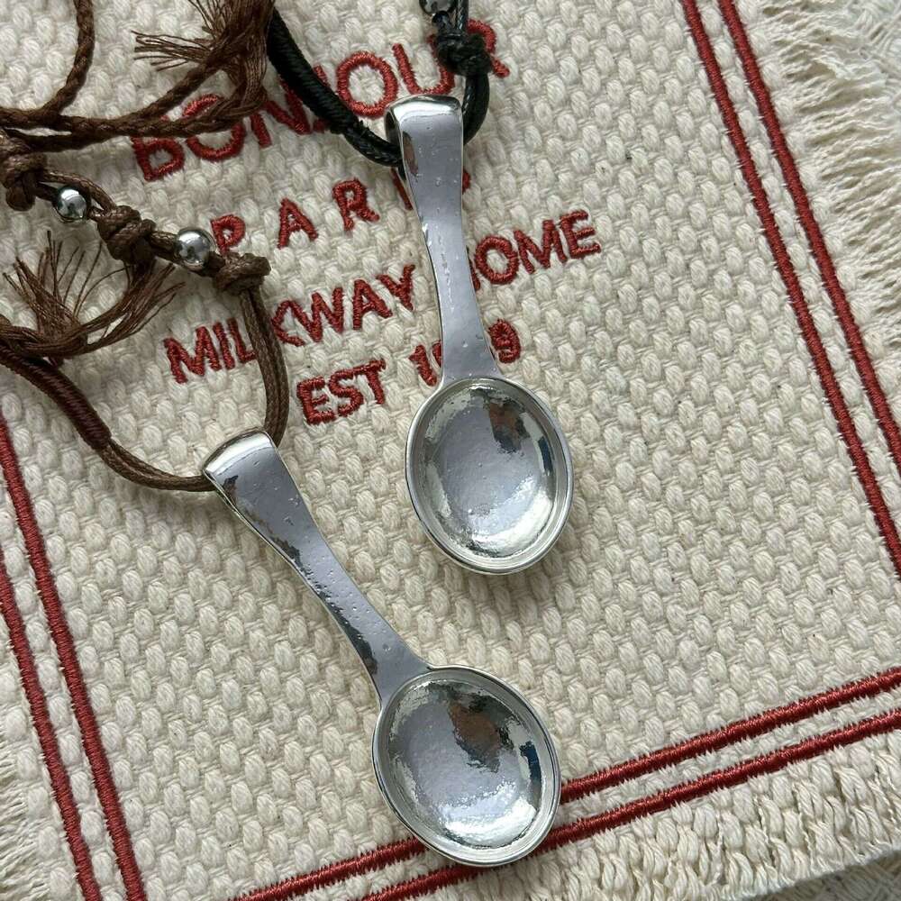 Wang Hedi Sier Spoon Necklace Unisex Braided Rope Sweater Chain Obvious Same Style Light Versatile dbd