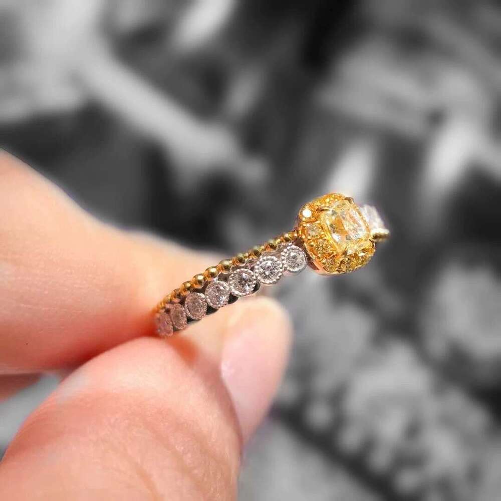 French Elegant Small Sugar Cube Women's Exquisite Niche High-end Sparkling Full Yellow Diamond Open Ring Trendy