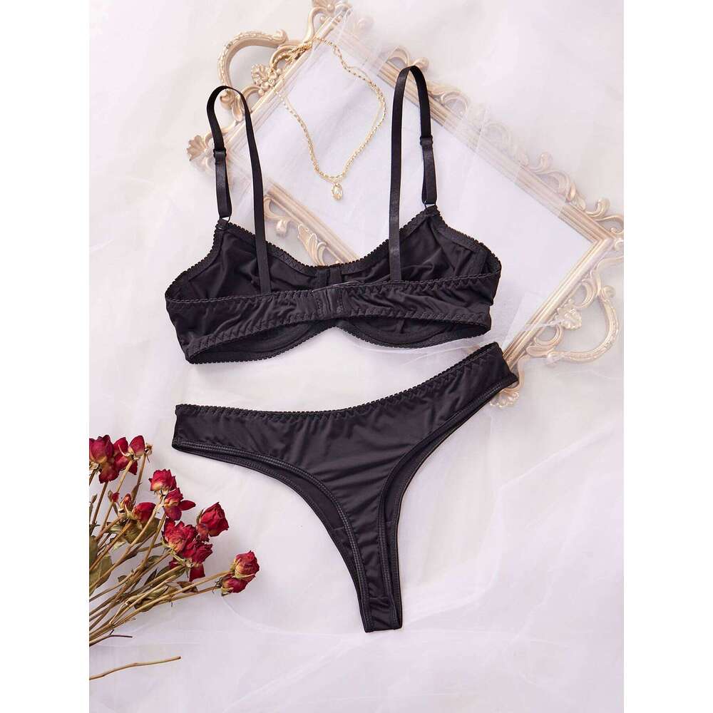Ladies Smooth Comfortable Thin Women Sexy Nightwear Inner Solid Color Sleep Underwear Bra Set