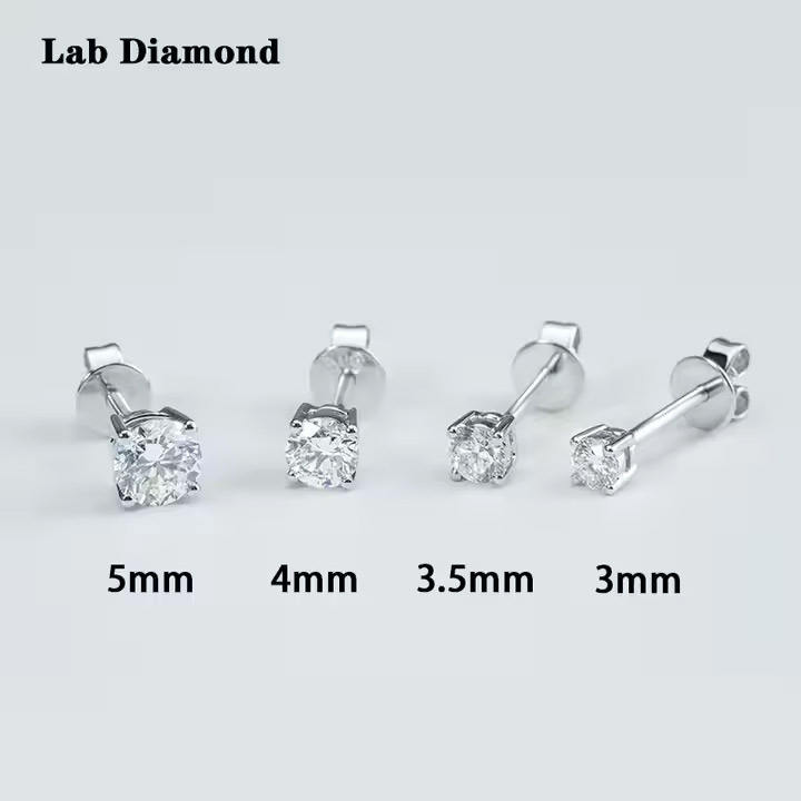 Customized 4 Prongs Push Back Lab Diamond Studs Round DEF VVS VS 5mm Hpht Lab Grown Diamond 18k Solid Gold Stud Earrings