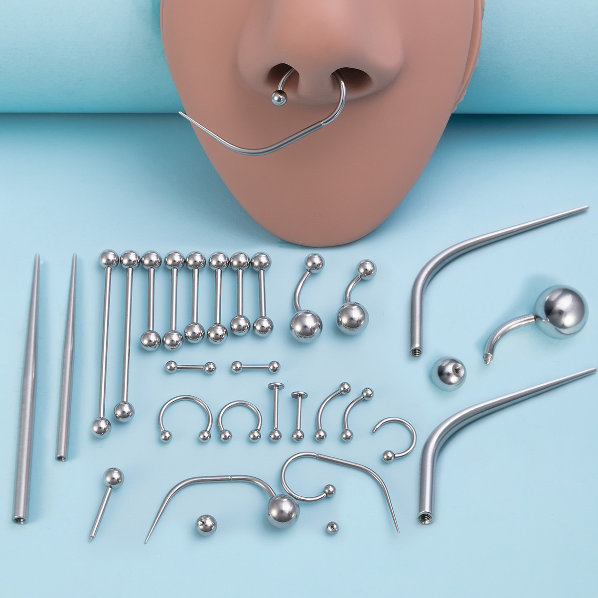 Straight curved guide rod 1mm internal tooth puncture set stainless steel connecting rod human puncture jewelry ear bone ring wholesale