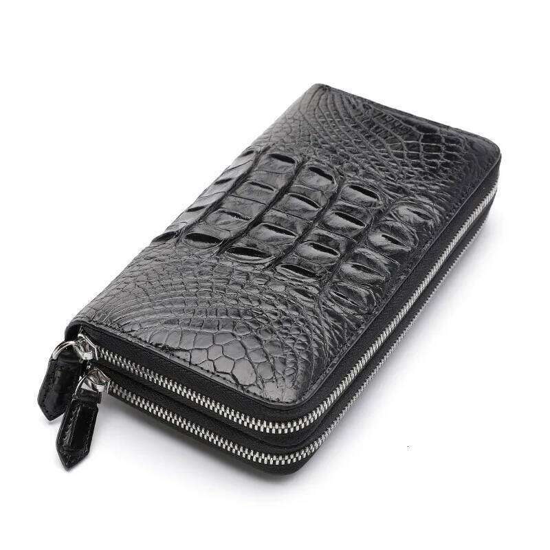 Luxury designer new crocodile men's double zipper long retro leather hand wallet niche