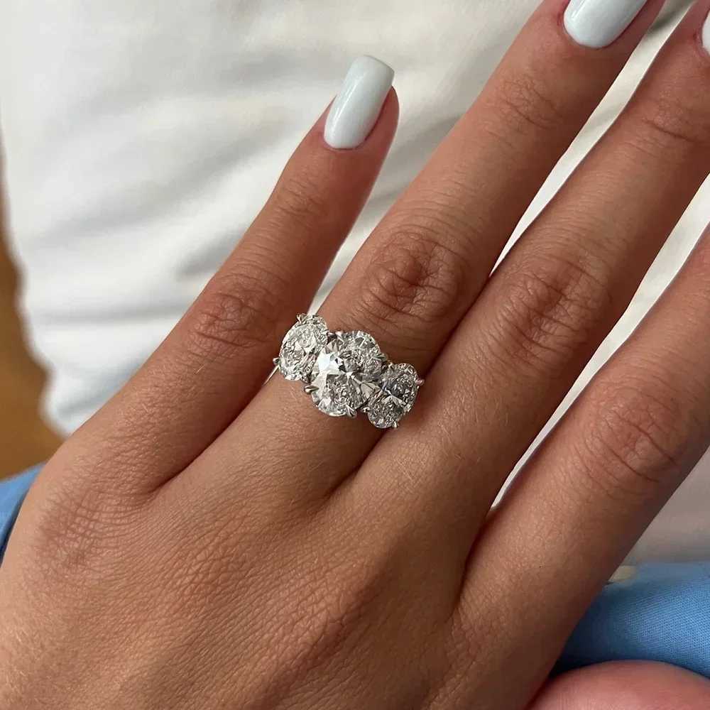 3/6cttw Real Moissanite Engagement Ring with Certificate 3-Stone Oval Cut Diamond Wedding Ring for Women 925 Silver Fine Jewelry y250730