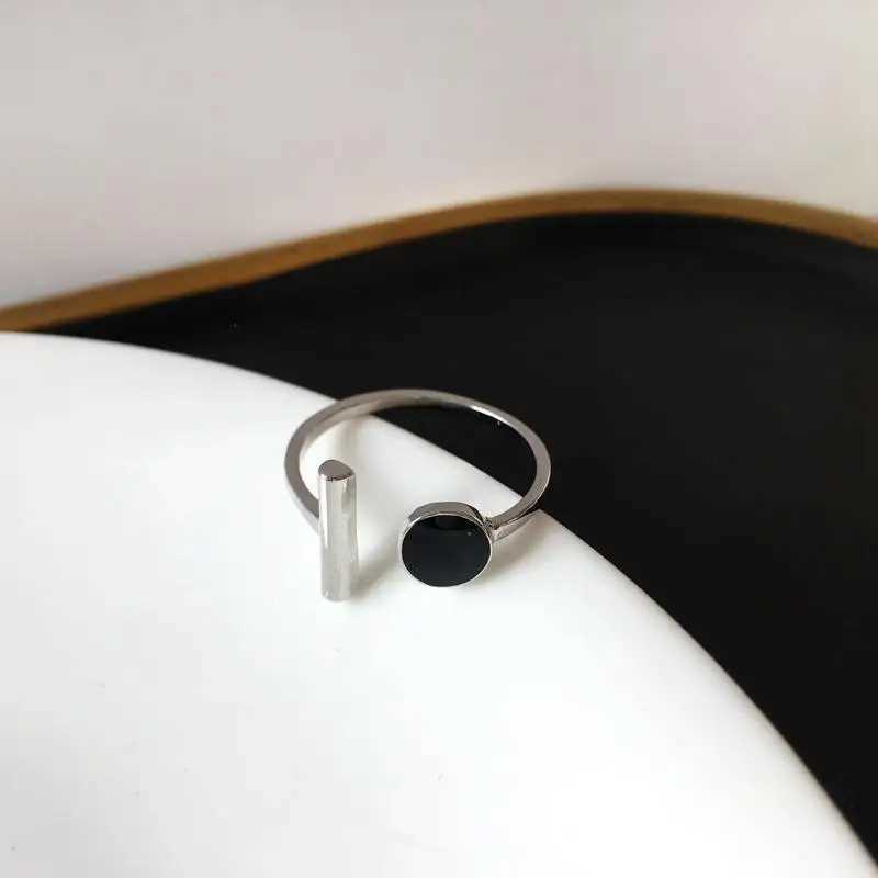 Fashion 925 Sterling Silver Black Round Open Rings For Women Luxury Designer Jewelry Gift Female y250730
