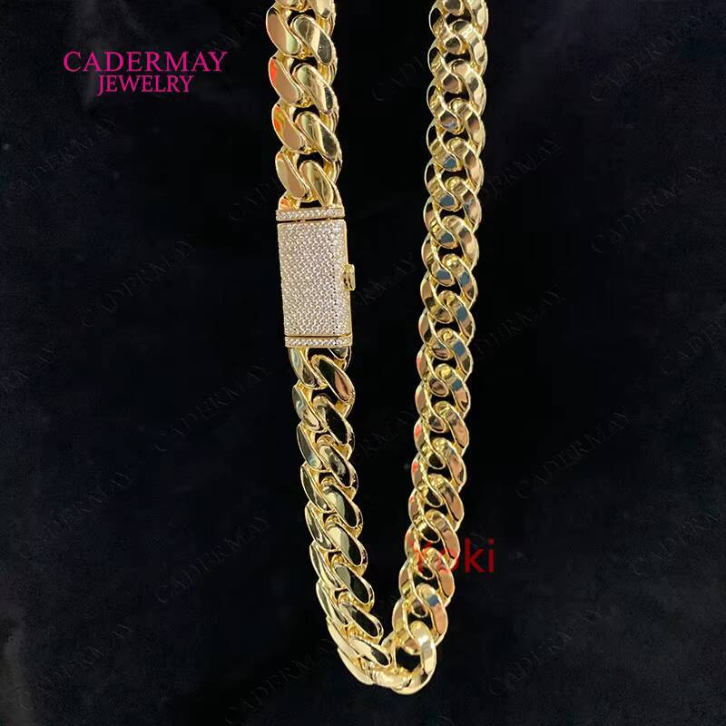 Hip Hop Heavy 250g Gold Chain Necklace 14mm 925 Silver 14k Gold Plated Smooth Miami Cuban Link Chain With Long Moissanite Clasp