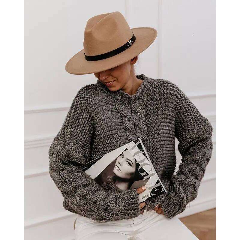 Designer Clothing 2025 Oversize Knit Pullover Women Casual Lazy Round Neck Kink Solid Sweater Female 2024 Autumn Winter Loose Sleeves Knitwear Lady