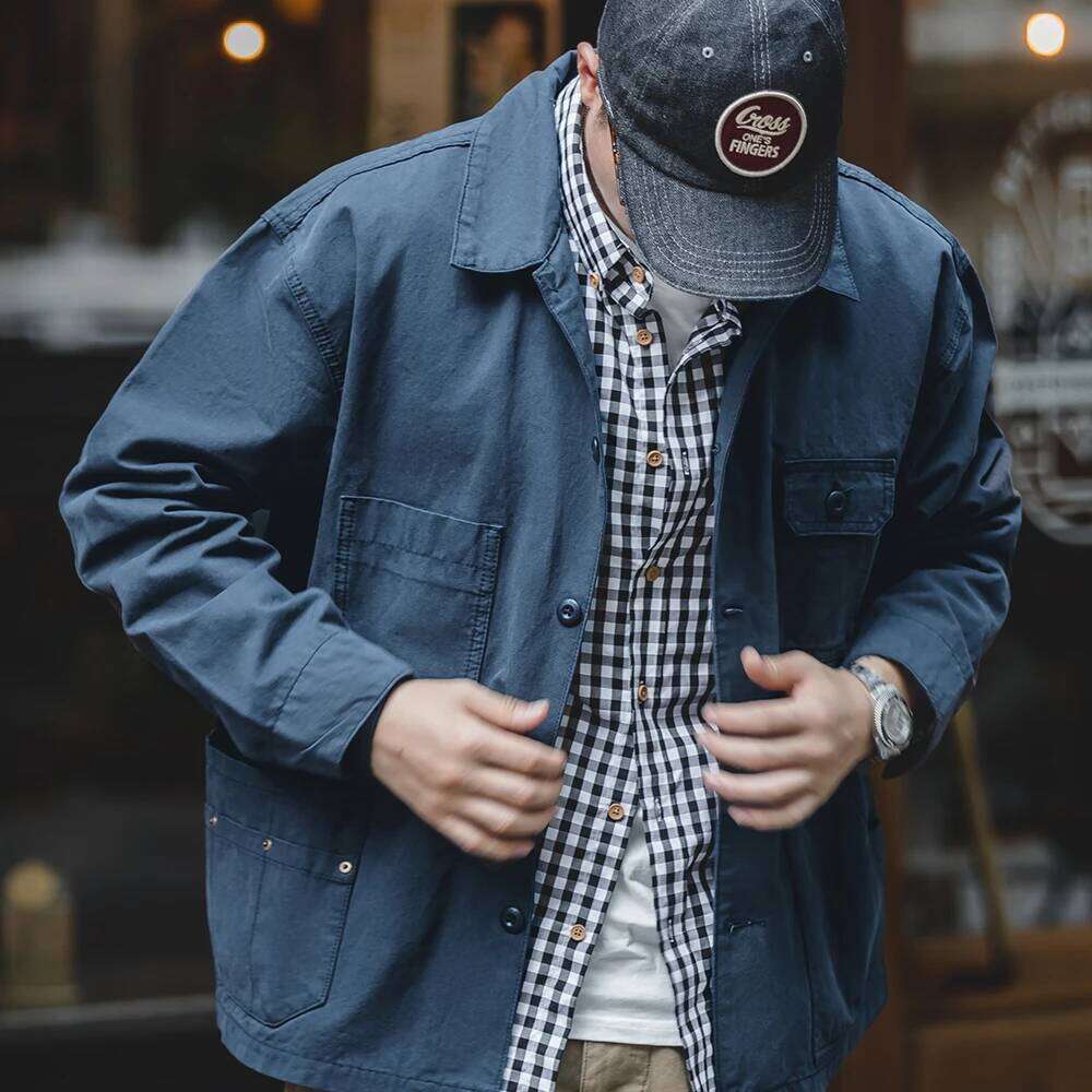 Designer Clothing 2025 Maden Navy Vintage Men Turn-Down Collar Hunting Tops Multi-Pocket Coat Men's Spring And Autumn Workwear Jacket