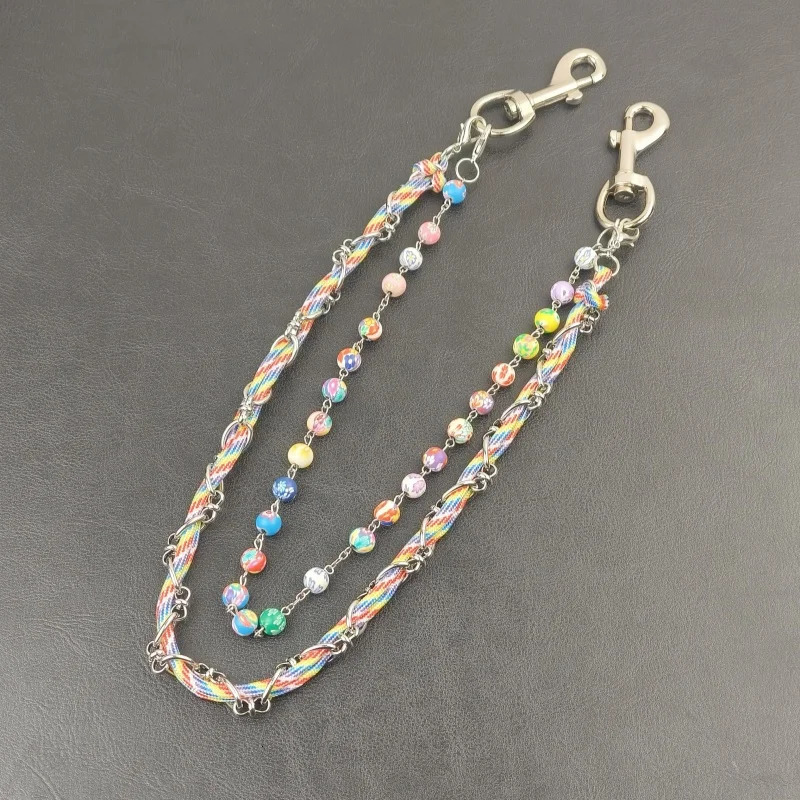 Stainless Steel Colorful Rope Two Layers Pants Chain Fashionable Mens And Womens Hip Hop Style Ones Waist Accessories 250730