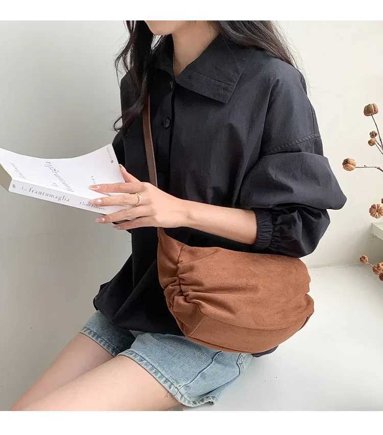 Scrub Leather women Axillary bags design ladies handbag female hobos Shoulder Crossbody bag Faux Suede tote bolsa brown Y250730