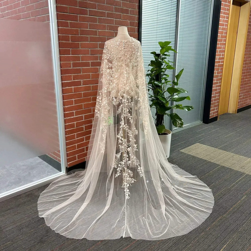Graceful Appliques Long Bridal Wrap 3D Flowers Shawl Wedding Cape Dress Women Jacket Customized Wedding Accessories