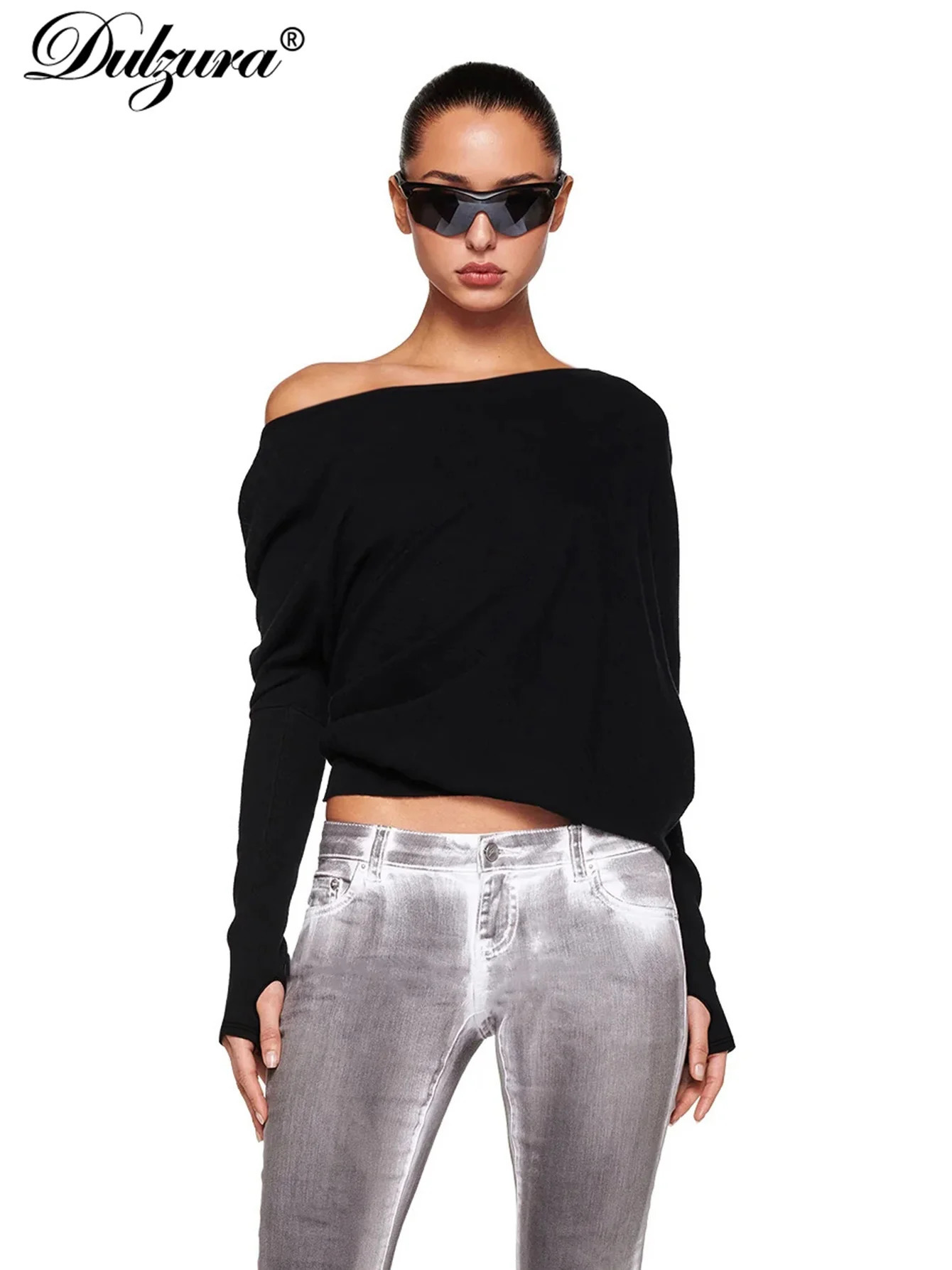 Dulzura Sexy Elegant Long Sleeves Top Irregular One Shoulder Women Tops T Shirt Birthday Party Club Date Casual Office Clothes 250730