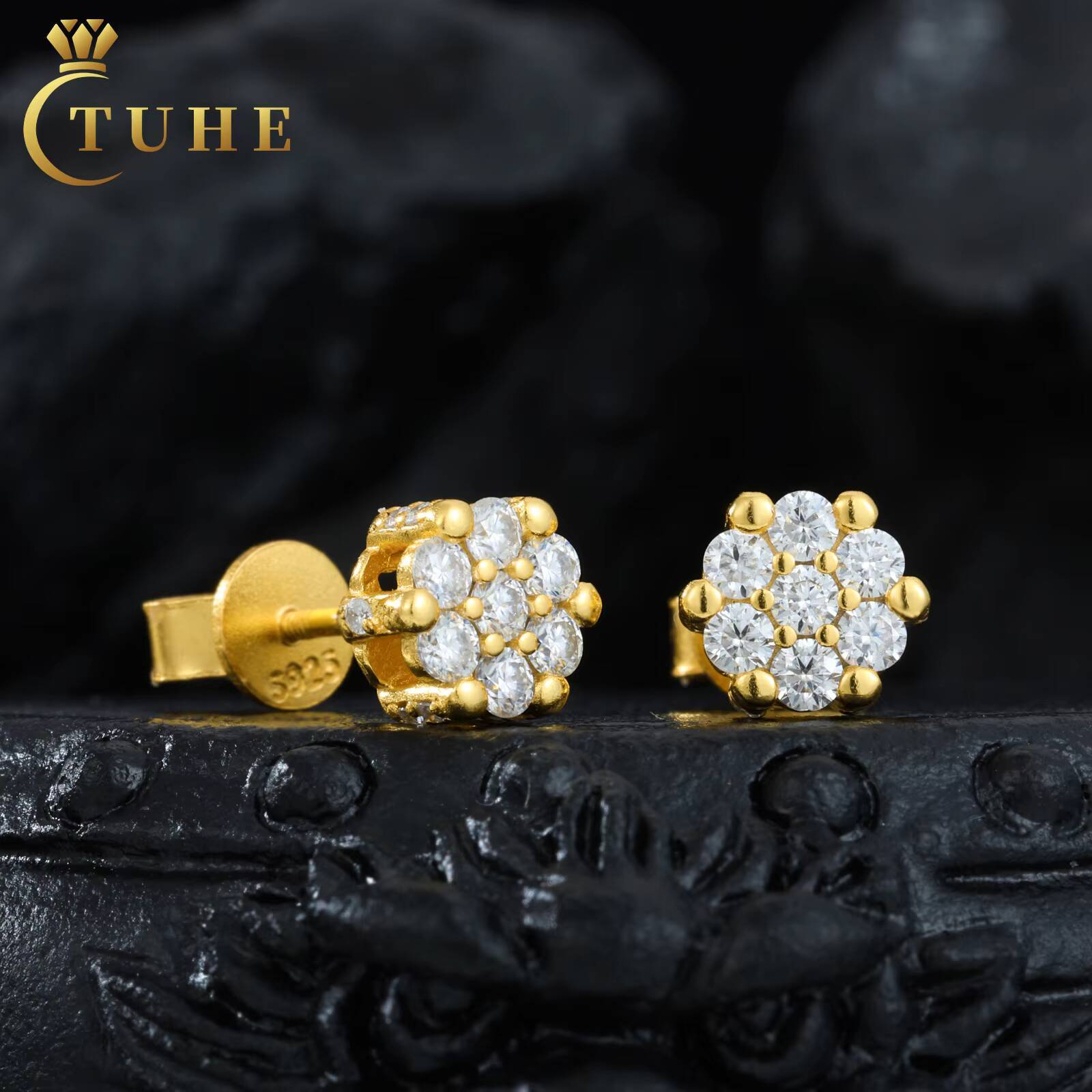 Fashion Jewelry Wholesale Flower Shape Custom 925 Sterling Silver VVS Moissanite Diamond Cluster Stud Earring