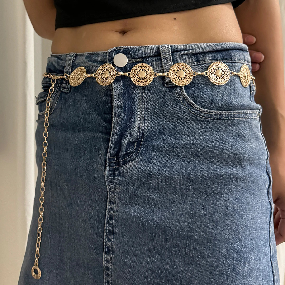 Boho Hollow Out Round Chain Belts Classic Metal Waist Chain Vintage Adjustable Body Jewelry Trendy Dress Chain For Women Girls 250730