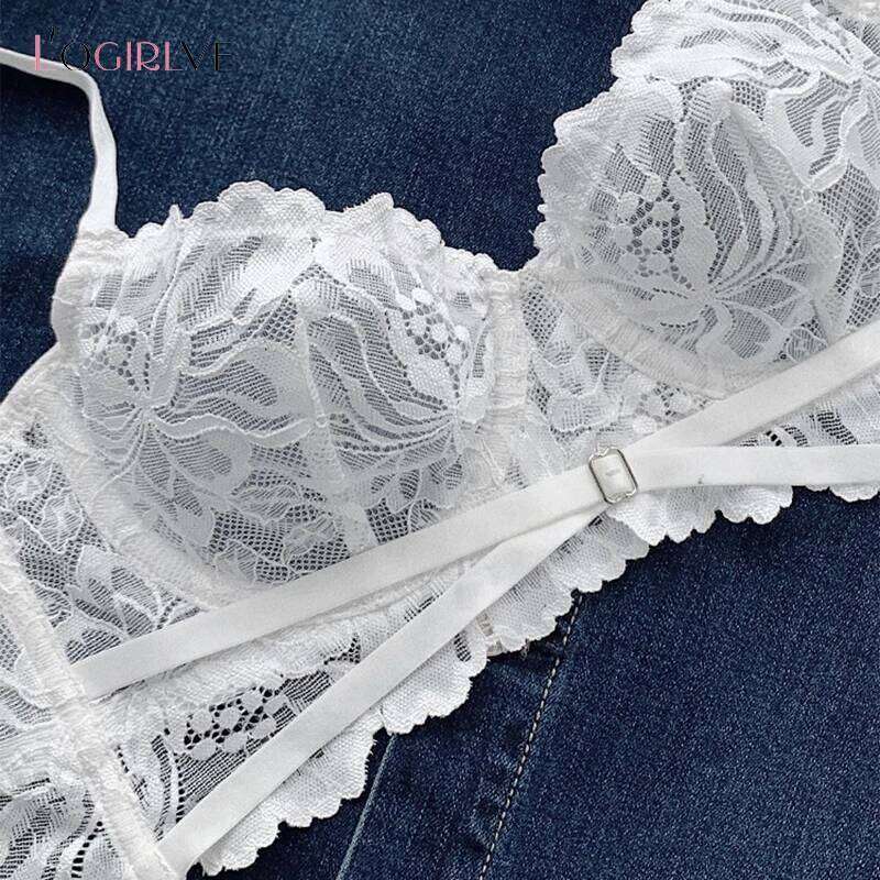 Logire Bra Push Up Brassiere Embroidery Lace Underwear Set Sexy Ultrathin Transparent Panties For Women underwear