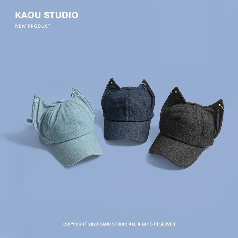 Niche Y2k Personality Cute Fox Ears Cowboy Baseball Cap Mens and Womens Metal Buckle Trend Sunshade Adjustable Hip Hop Hat 250730