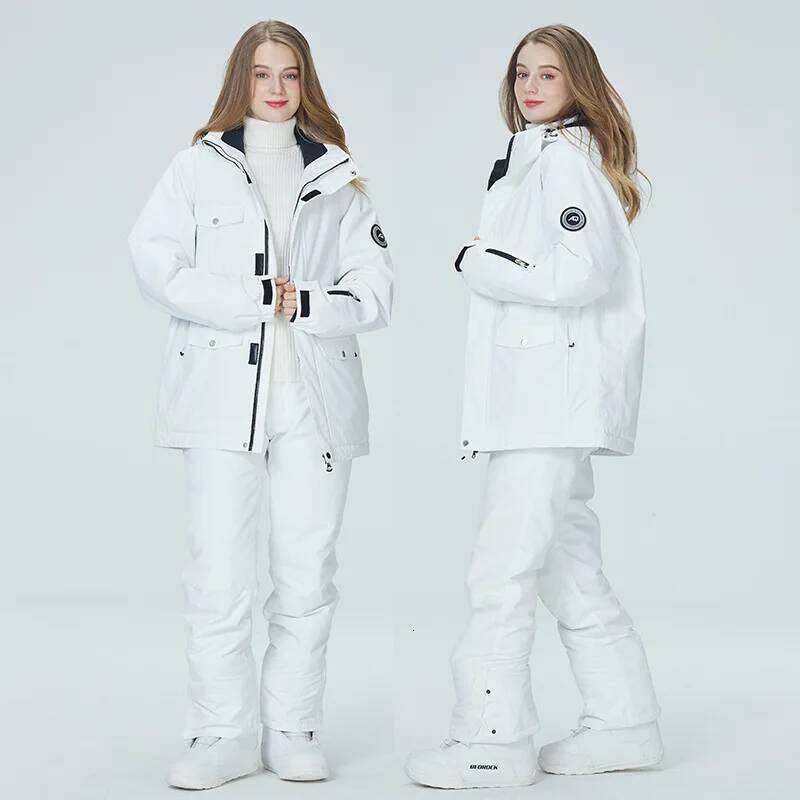 10K Pure White Ski Suit For Women, Snowboard Clothing Sets, Waterproof Windproof Skiing Jacket Pants Snow Overalls Couple Winter