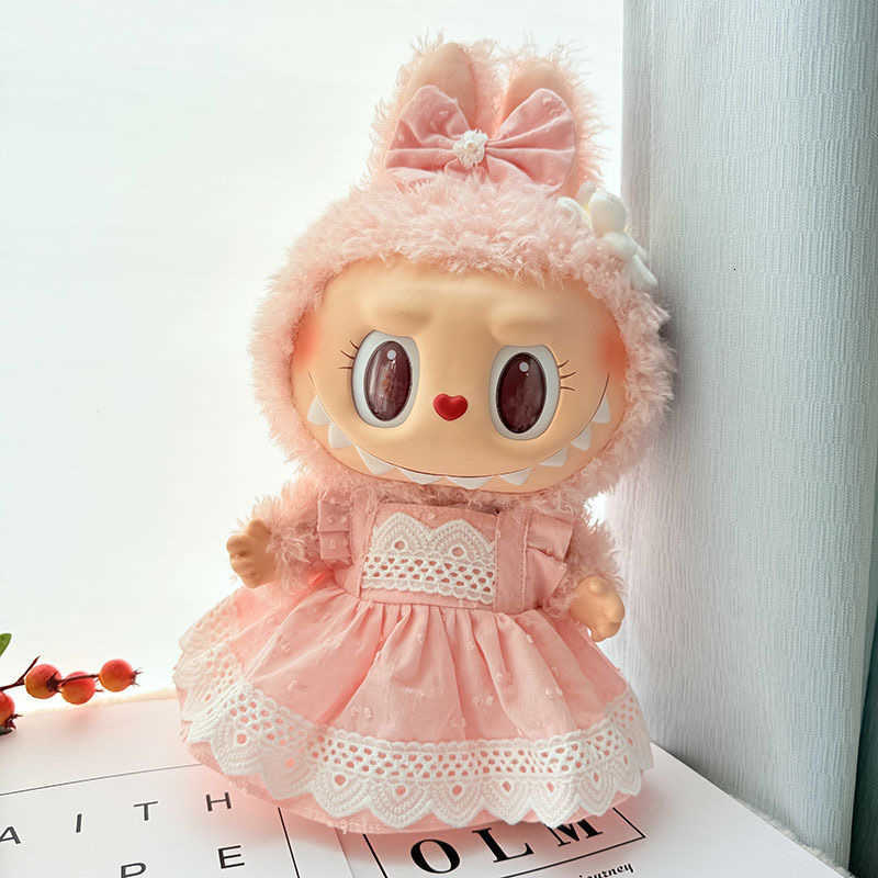 38cm Labubu plush doll clothing - MOKOKO sweet pink and blue lace dress for the Labubu doll