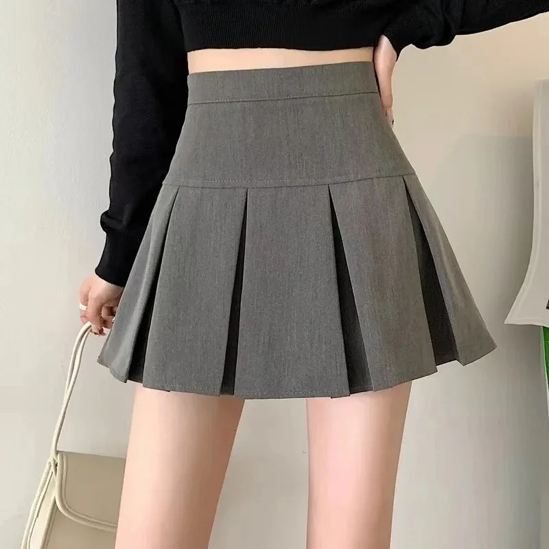 Vintage Gray Pleated Skirt Women Kawaii High Waist Mini Skirts Korean Fashion School Uniform Harajuku Streetwear Spring 250730