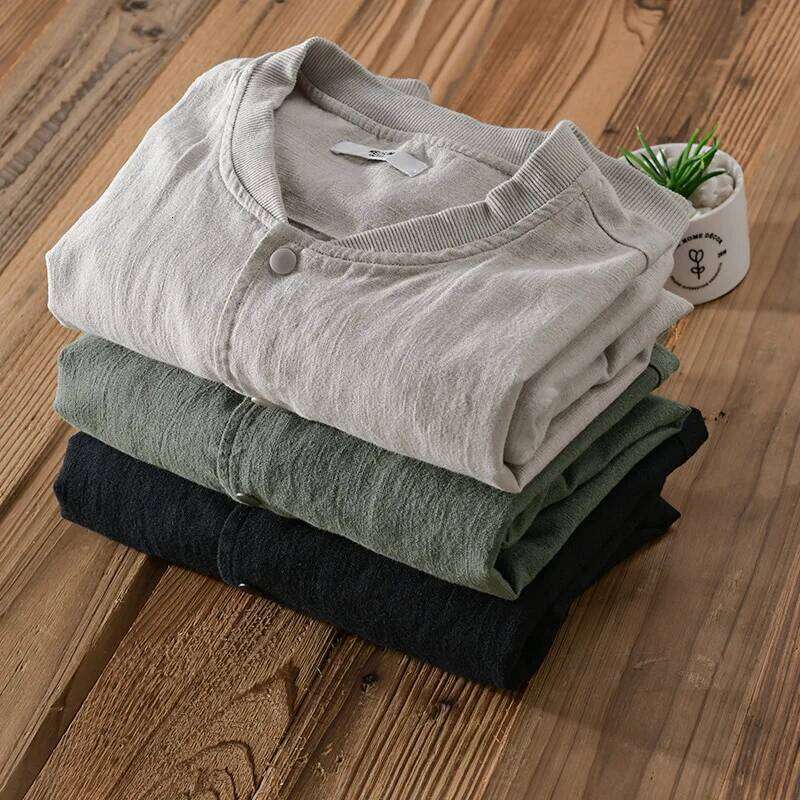 Designer Clothing 2025 Spring Autumn Clothing Cotton And Linen Men's Jacket, Simple Stand Collar Casual Loose Travel Camping Top