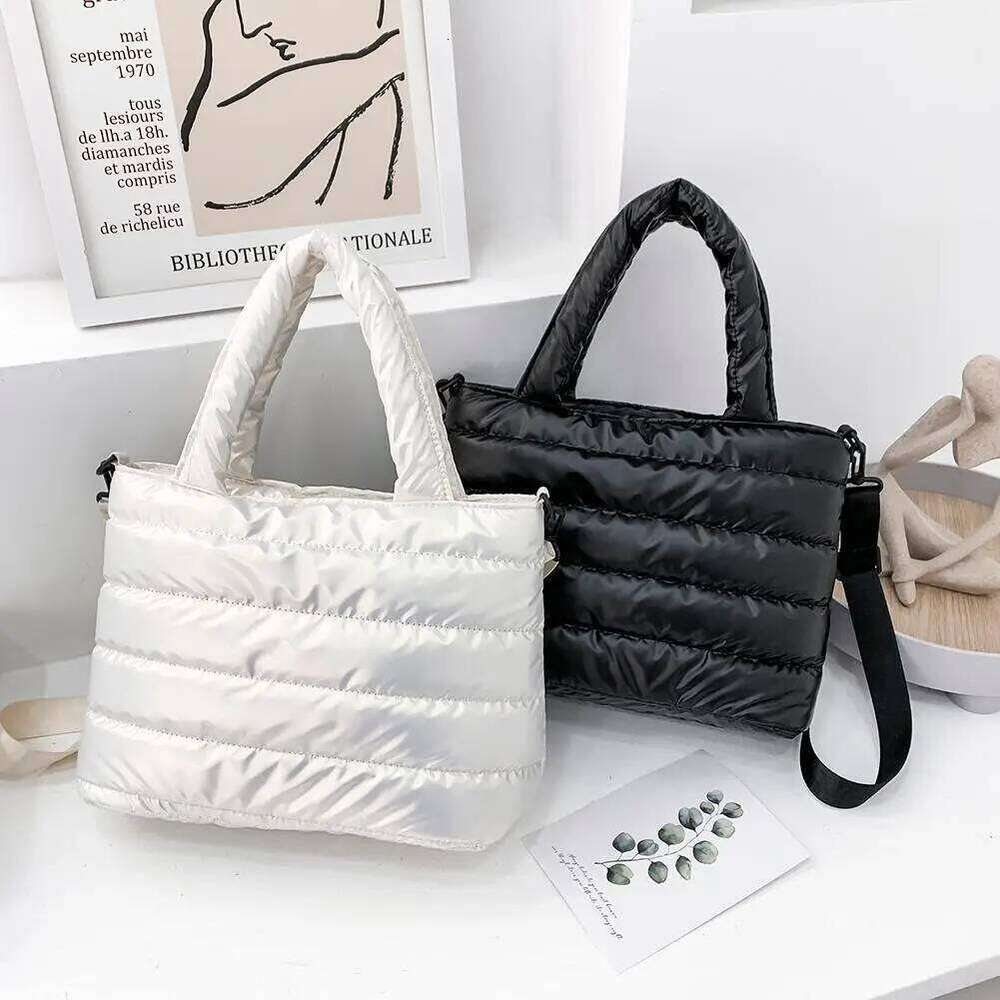 Women Nylon Thread Handbag Winter Korean Fashion Pure Color Top-handle Bags
