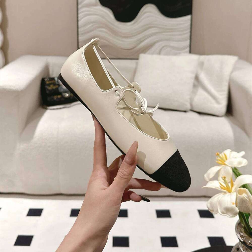 Women Size35-42 Genuine Leather Ballet Flats Butterfly Knot Round Toe Lace Up Leisure Designer Shoes Zapatillas De Mujer 8df