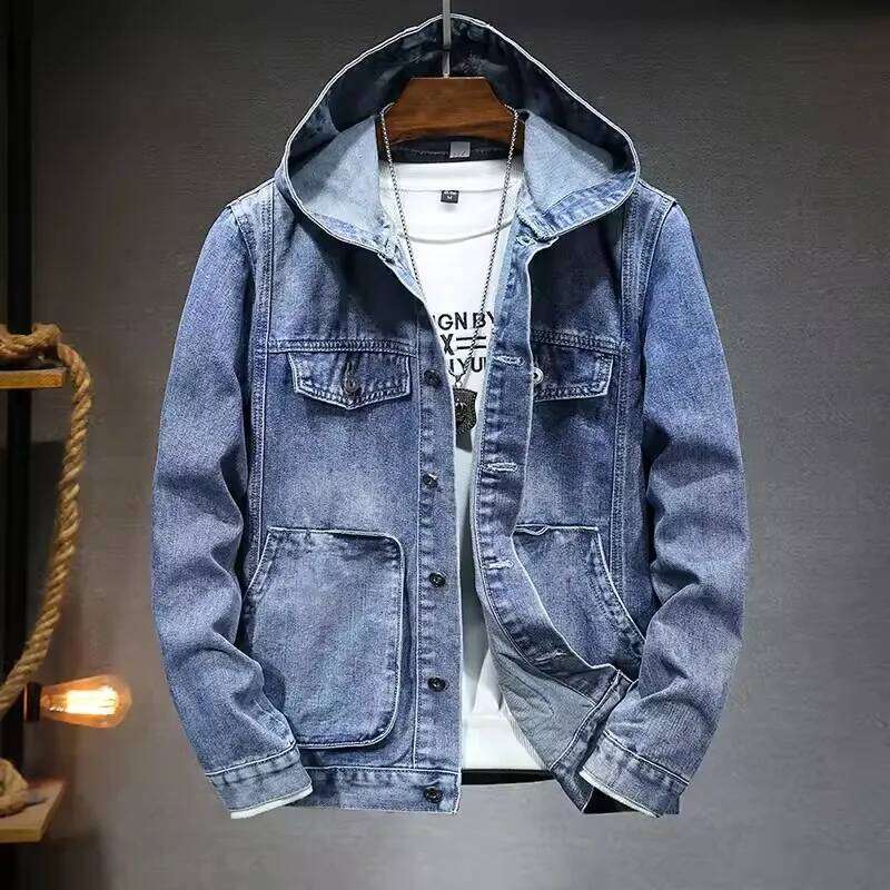 Hooded Jacket Spring And Autumn New Style Trendy Street Casual Regular Men's Denim Tops MDNG