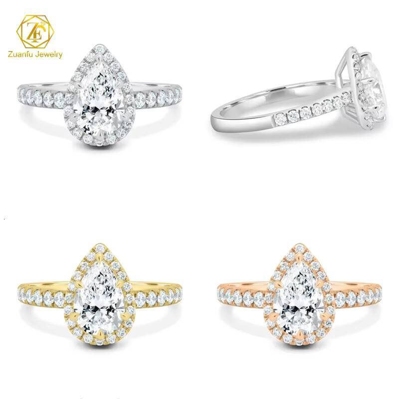 Luxury Custom Classic Style Pear Cut Moissanite Wedding Ring for Women 10K 14K 18K Gold Small Ice Stones Unique Customizable