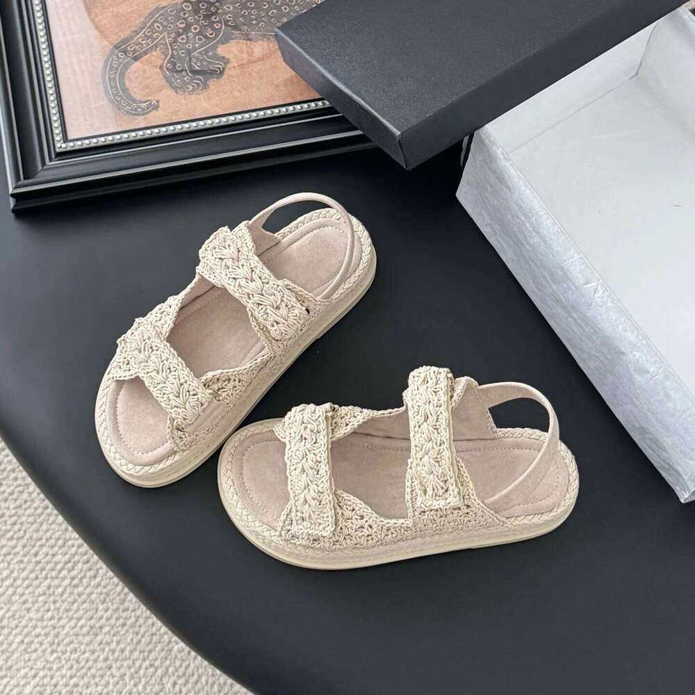 Women Size35-41 Weaving Sandals Med Heels Genuine Leather Flat Platform Summer Beach Designer Shoes Zapatillas De Mujer fb5