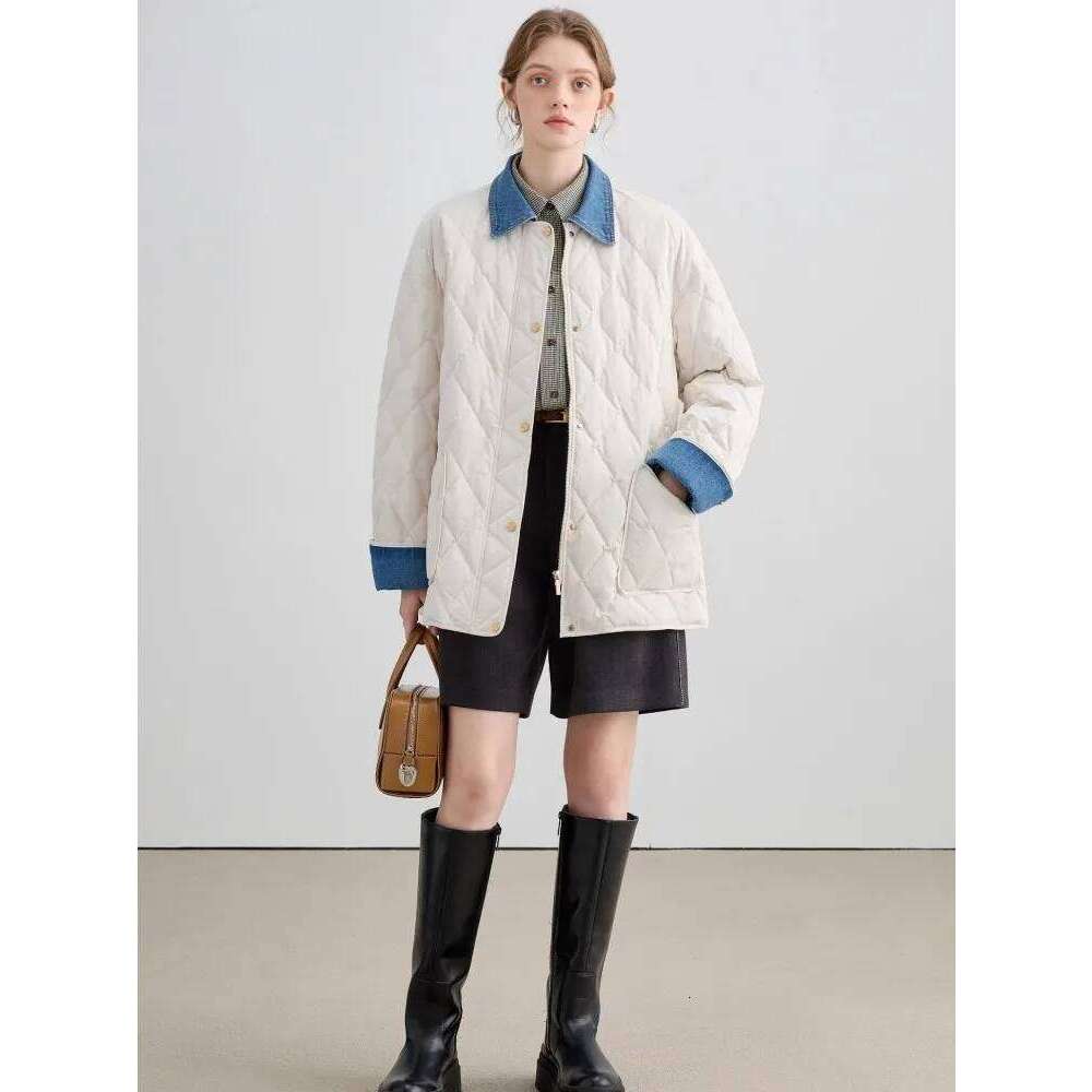 Cowboy Dia Grid For Women's Autumn Winter New Style, High-End And Fake Two-Piece Splicing Cotton Jacket 250728