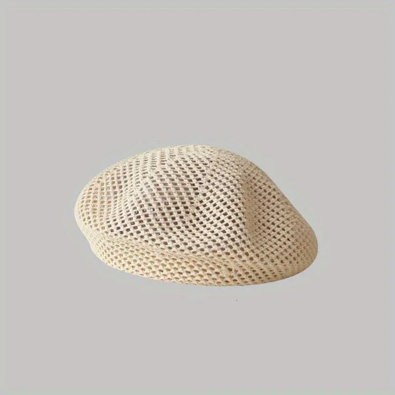 Versatile Temperament Knitted Hat Hollow Weaving Brimless Cap Spring and Summer Breathable Woman Soft and Comfortable Beret 250730