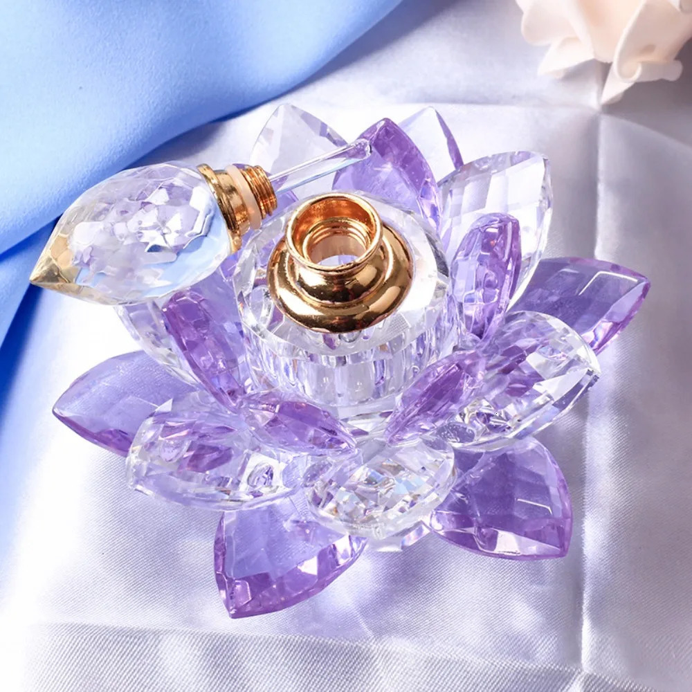 Vintage Refillable Perfume Bottle Crystal Purple Empty Lotus Flower Figurines Glass Gift for Her Girlfriend Wife Home Decoration 250726