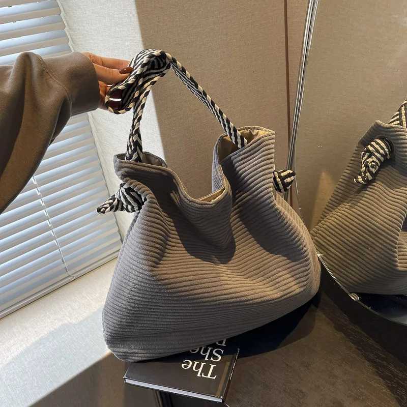 Casual Corduroy Hobo Shoulder Bag Minimalist Solid Color Handbag All-Match Bag Y250730