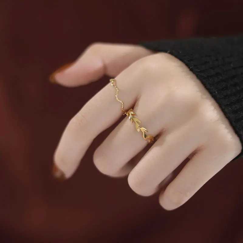 Stainless Steel Fashion Womens Open Enclose Leaf Rings Girls Botanical Women Knuckle Leaves Rings Wedding Party Jewelry y250730