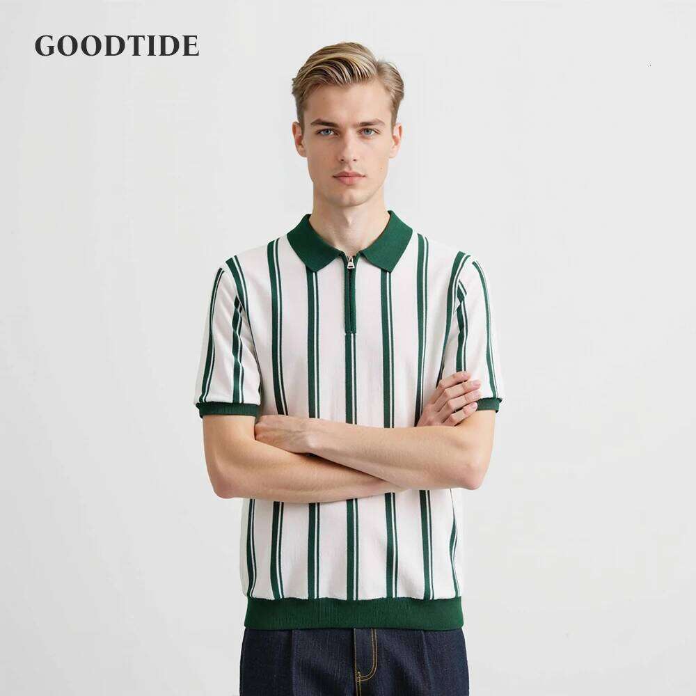 Knitted New Summer European And American Men's Polo Shirt Casual Solid Color Business Henry Collar Short-sleeved Top