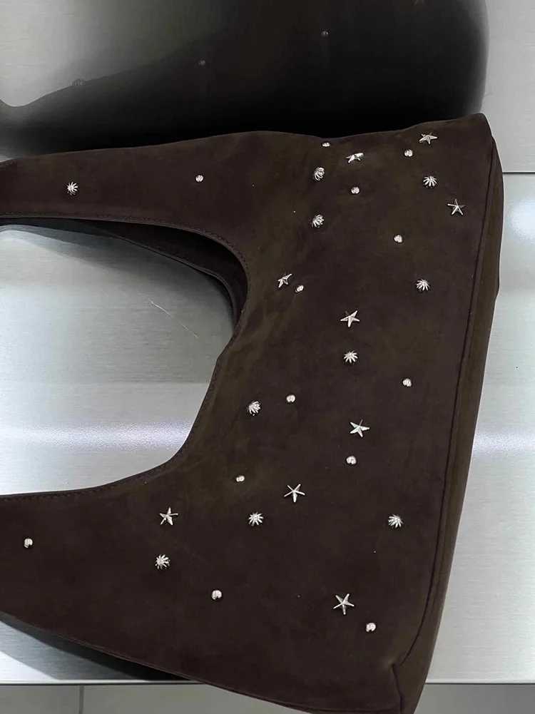 FAshion Stars Beading Handbags Women Autumn New Chic Design Vintage Suede one Shoulder Bags Trend All-maTChed Underarm Bag Y250730