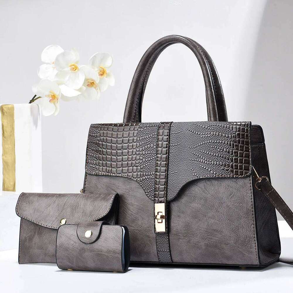 Stylish Pattern Leather Tote Women's 3-Piece Handbag Set with Wallet