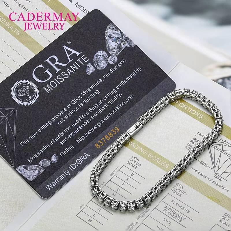 Cadermay Stainless Steel 316L 3mm D VVS1 Moissanite Bracelet Hiphop Iced Out Tennis Link Chain for Gifts