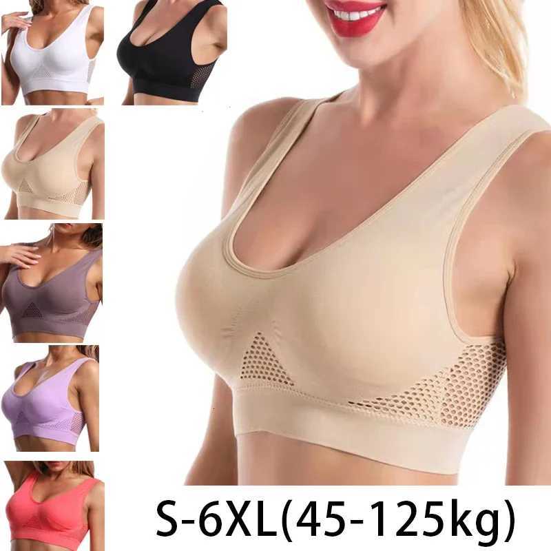1pcs Women Sports Bra Large Size No Steel Ring Seamless Underwear with Removable Chest Pad Running Sport Hollow Mesh Vest Bras Z250730