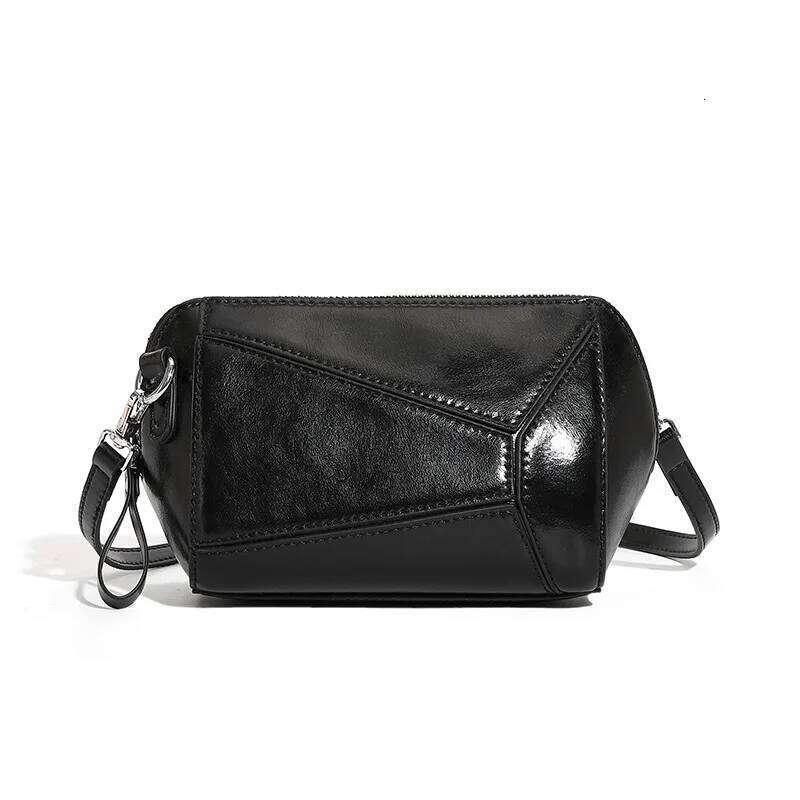 Retro Geometric Splicing Women's Premium 2025 New Genuine Leather Bag, Versatile Fashion Single Shoulder Crossbody Bag