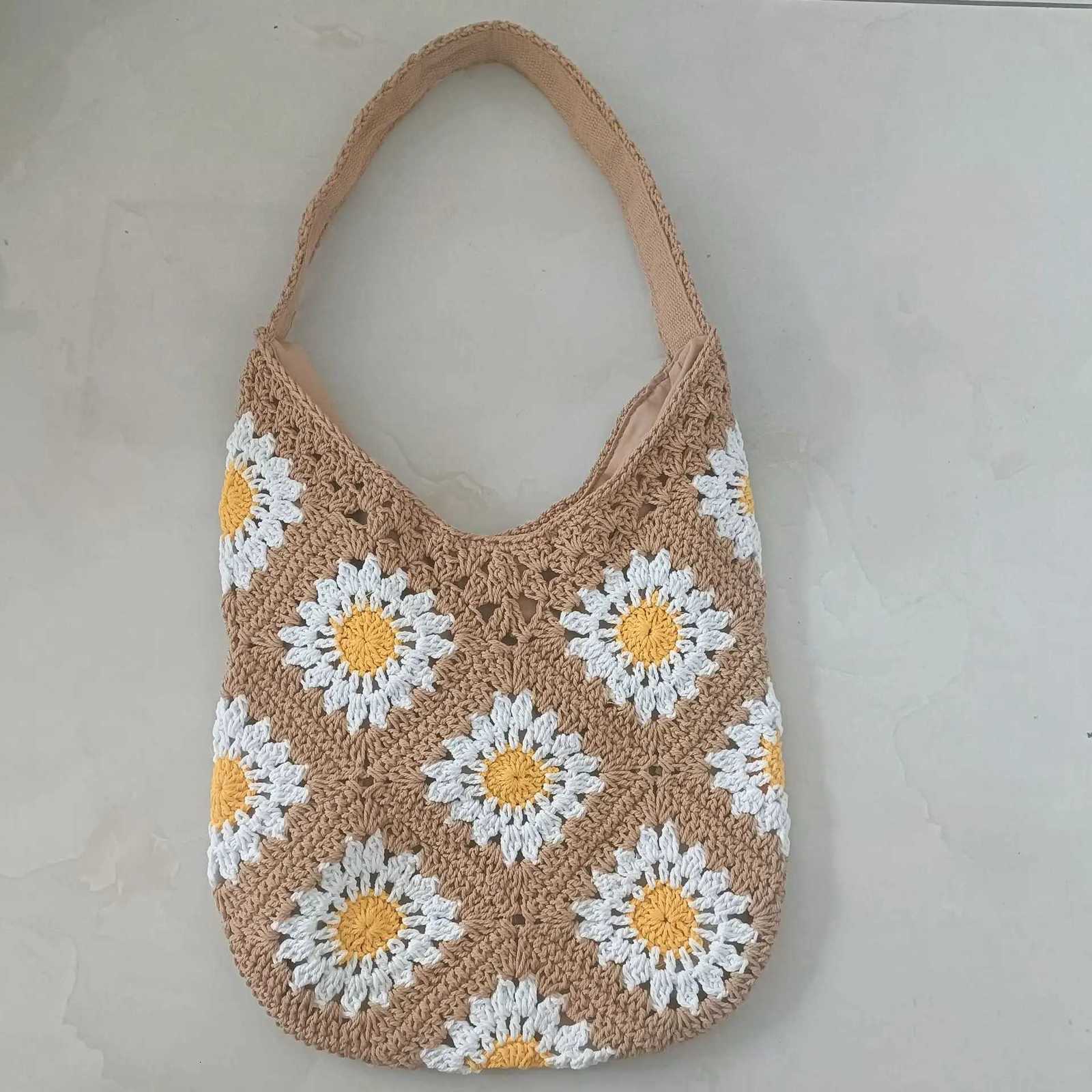 Women Shouder Bag Bohemian Straw Underarm Bag Summer Beach Woven Armpit Bag Hollow Flower Casual Crochet Tote Shopping Bags Y250730