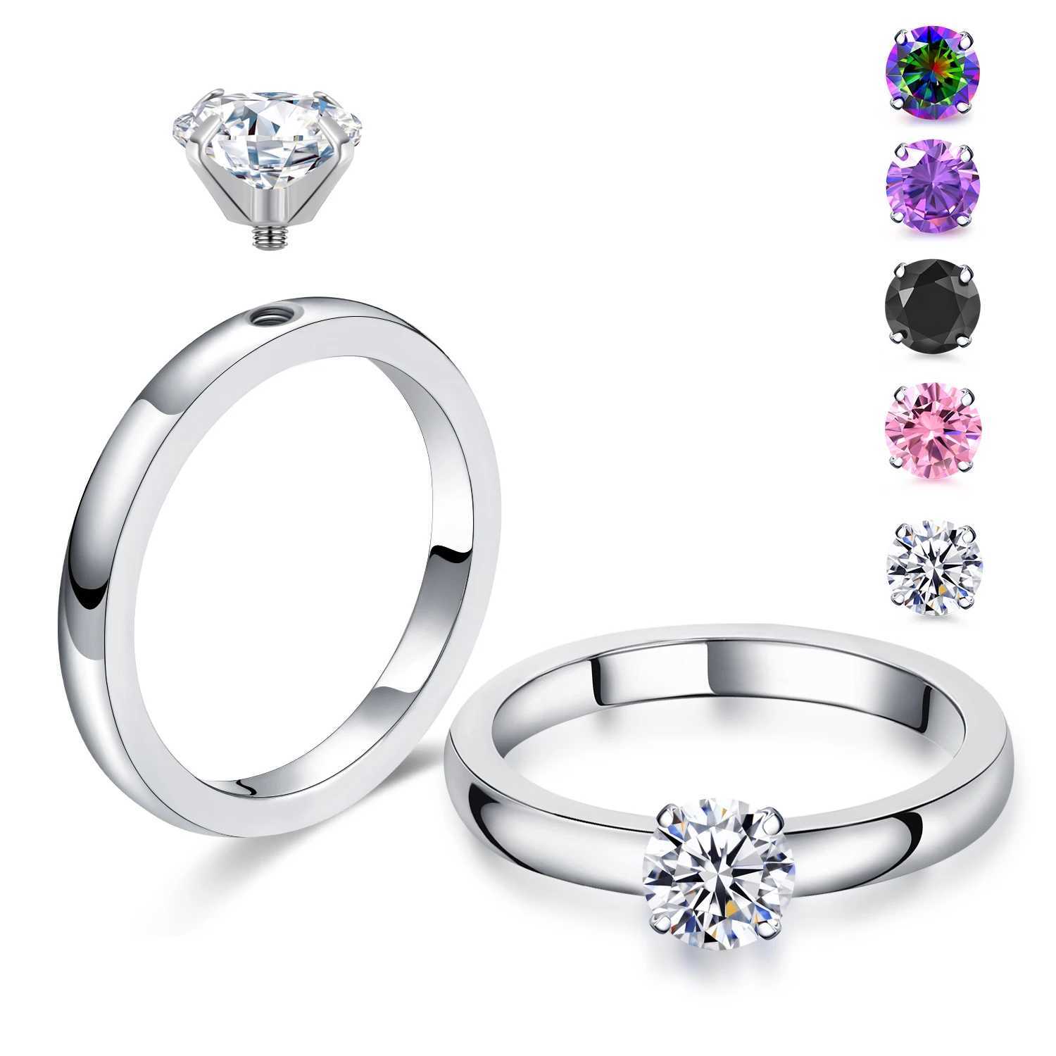 1.5 CT Solitaire Engagement Rings Wedding Bands Interchangeable Stainless Steel Round Cubic Zirconia Promise Rings for Her y250730