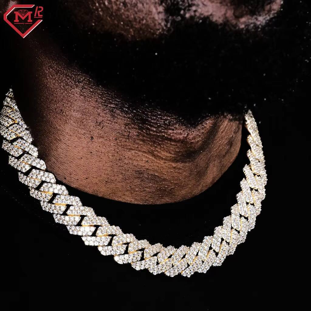 12mm 14mm Moissanite Cuban Chain Iced Out Hiphop Jewelry 925 Silver VVS Moissanite Cuban Link Chain