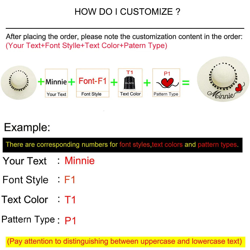 Personalized Custom Name Text Embroidery Beach Hats for Women Sun Straw Hat Wide Brim Foldable Roll up Floppy Summer Hat 250724